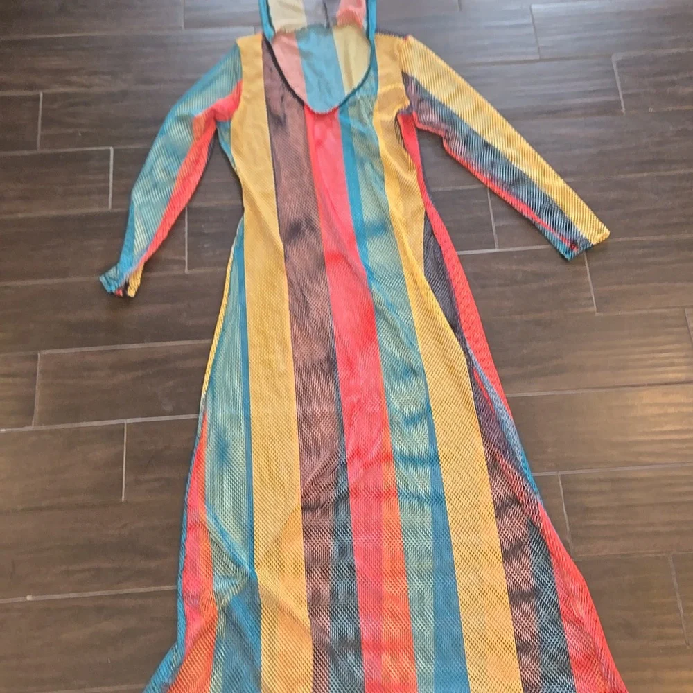 Multicolor Striped Mesh Maxi Dress Sz XXL NWOT - Picture 4 of 6